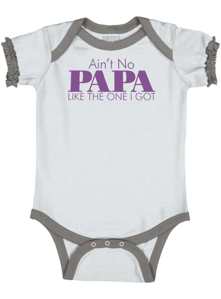 No Papa Like Me Baby Ruffled Trim Romper-Direct To Garment Print-Brisco Baby