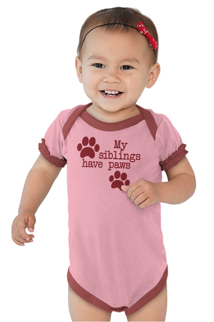 Siblings have paws Baby Ruffled Trim Romper-Direct To Garment Print-Brisco Baby