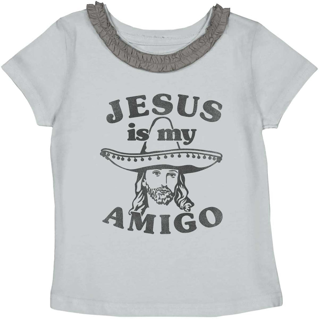 Amigo Jesus Toddler Ruffled Trim T-Shirt-Direct To Garment Print-Brisco Baby