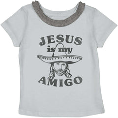Amigo Jesus Toddler Ruffled Trim T-Shirt-Direct To Garment Print-Brisco Baby