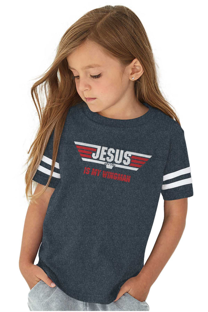 Jesus Is My Wingman Toddler Football Jersey Tee-Direct To Garment Print-Brisco Baby