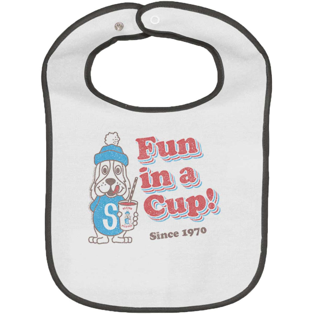 Fun In A Cup Trimmed White Snap Bib-Direct To Garment Print-Brisco Baby