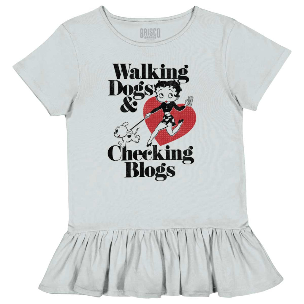 Walking Dogs Toddler Ruffle Bottom Tee-Direct To Garment Print-Brisco Baby