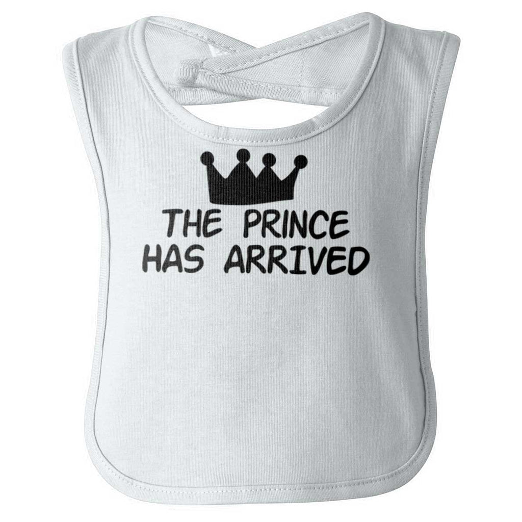 The Prince Has Arrived Infant Baby Bib-Direct To Garment Print-Brisco Baby
