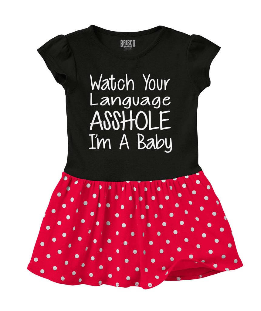 Watch The Language Baby Polka Dot Skirt Dress-Direct To Garment Print-Brisco Baby