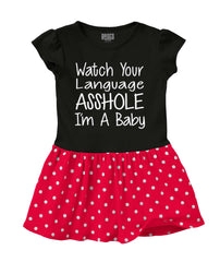 Watch The Language Baby Polka Dot Skirt Dress-Direct To Garment Print-Brisco Baby