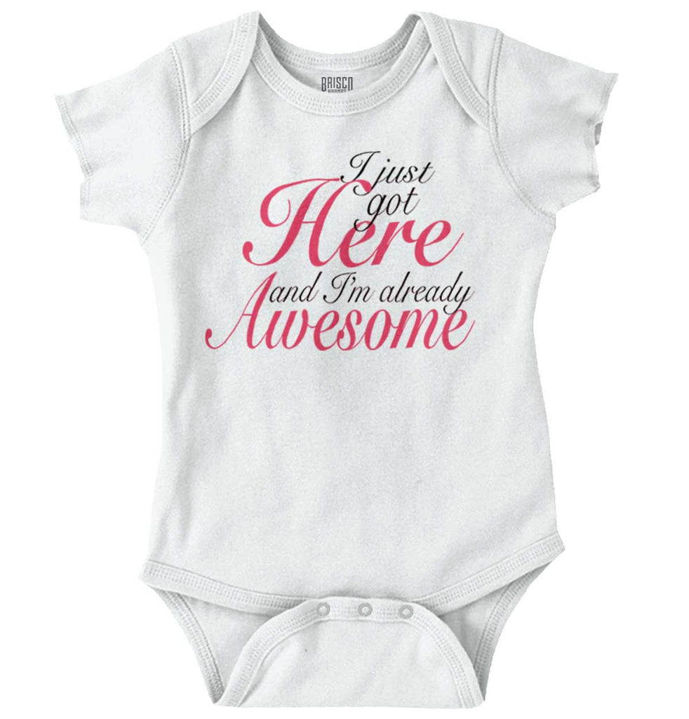 I Just Got Here Romper Bodysuit-Direct To Garment Print-Brisco Baby