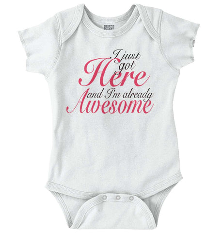 I Just Got Here Romper Bodysuit-Direct To Garment Print-Brisco Baby