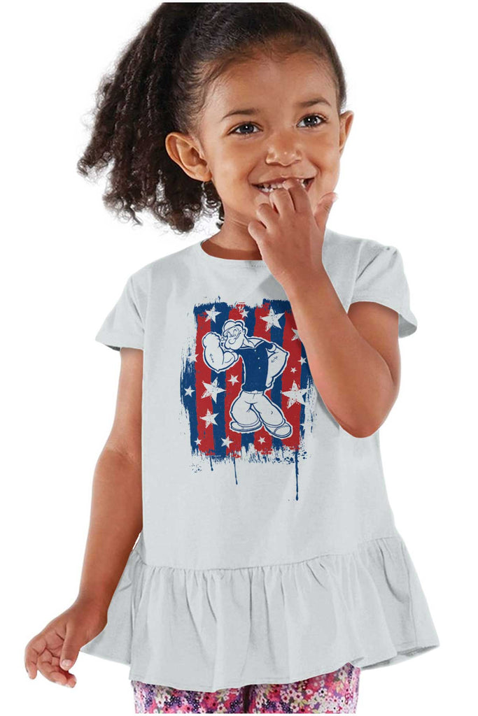 Stars Stripes Popeye Toddler Ruffle Bottom Tee-Direct To Garment Print-Brisco Baby