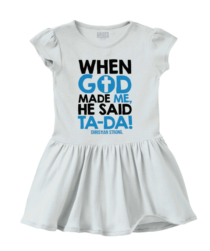 God Said Ta-Da Solid Baby Infant Dress-Direct To Garment Print-Brisco Baby