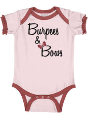 Burpees and Bows Baby Ruffled Trim Romper-Direct To Garment Print-Brisco Baby
