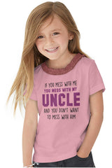 Mess With My Uncle Toddler Ruffled Trim T-Shirt-Direct To Garment Print-Brisco Baby