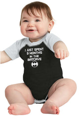 9 Months in Batcave Raglan Romper Bodysuit-Direct To Garment Print-Brisco Baby
