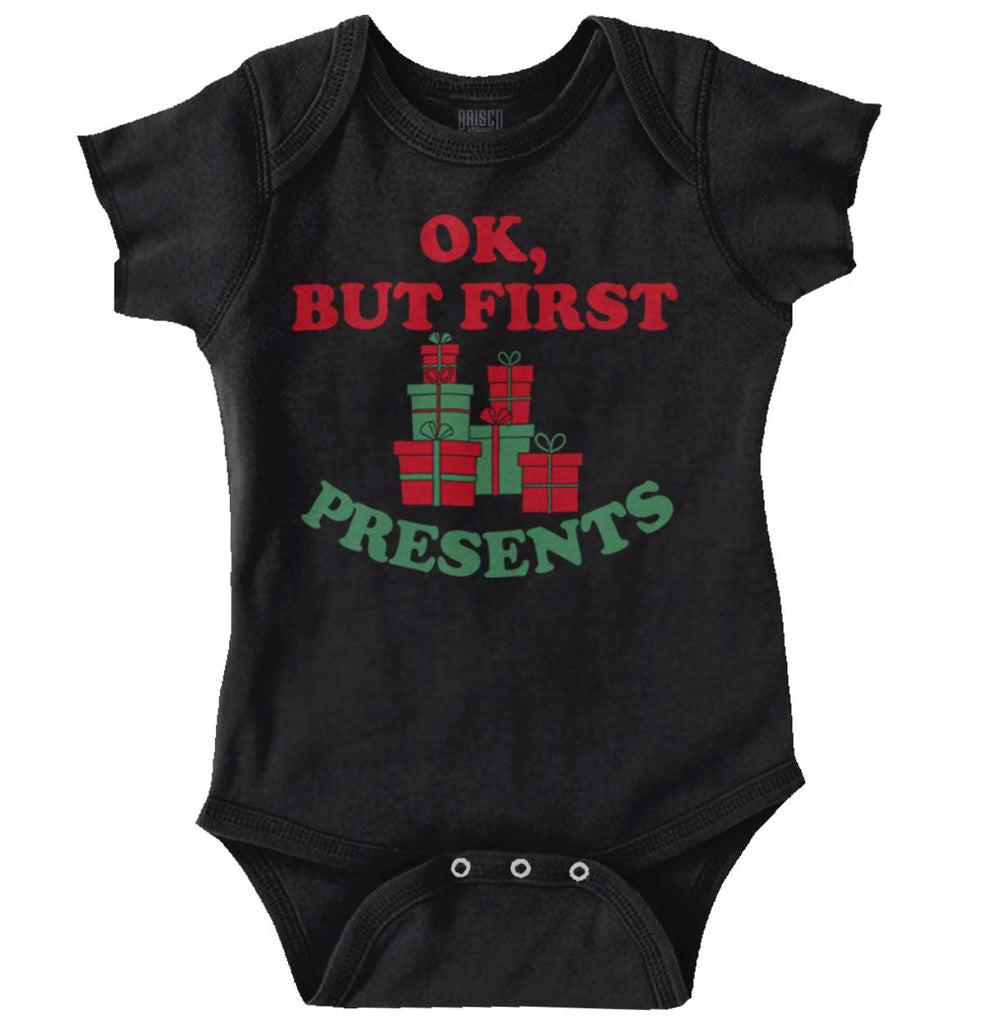 But First Presents Romper Bodysuit-Direct To Garment Print-Brisco Baby