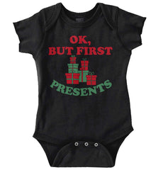 But First Presents Romper Bodysuit-Direct To Garment Print-Brisco Baby