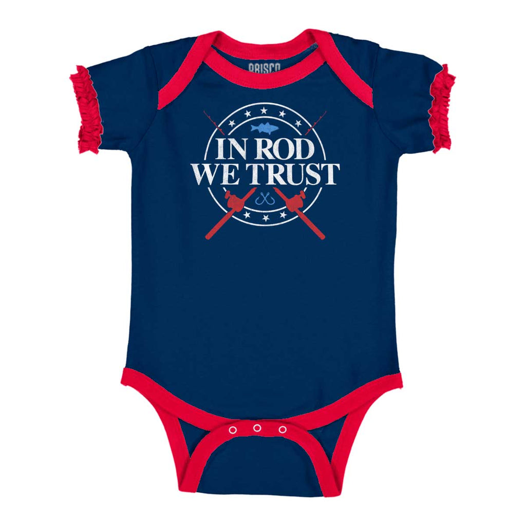 In Rod We Trust Ruffled Trim Bodysuit-Direct To Garment Print-Brisco Baby