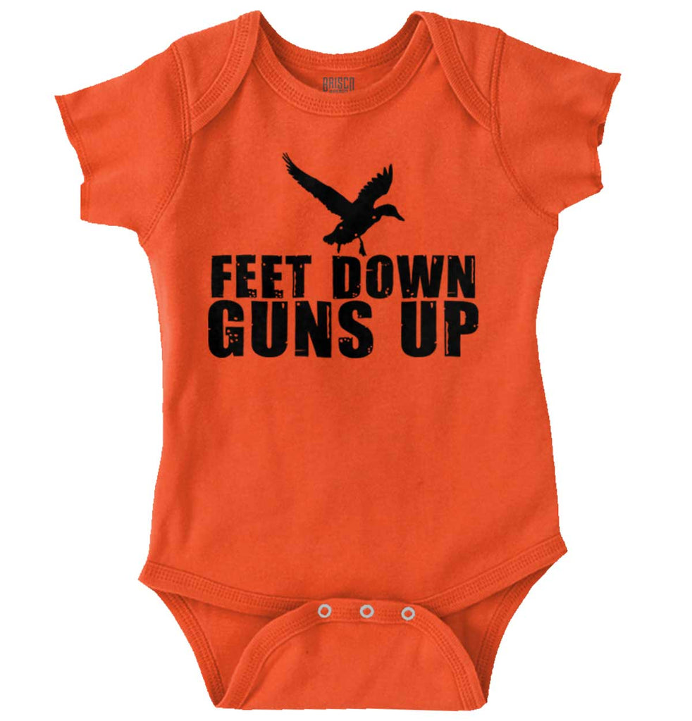 Feet Down Guns Up Duck Romper Bodysuit-Direct To Garment Print-Brisco Baby