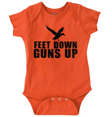Feet Down Guns Up Duck Romper Bodysuit-Direct To Garment Print-Brisco Baby