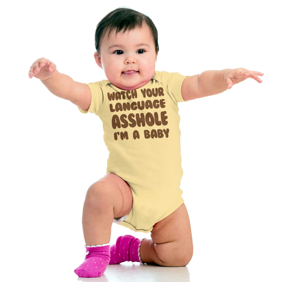 Watch Your Language Romper Bodysuit-Direct To Garment Print-Brisco Baby
