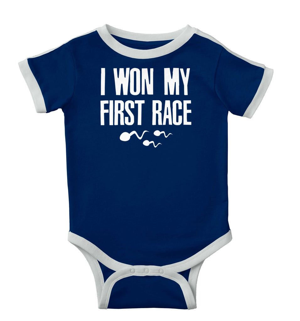 Won The Race Ringer Romper Bodysuit-Direct To Garment Print-Brisco Baby