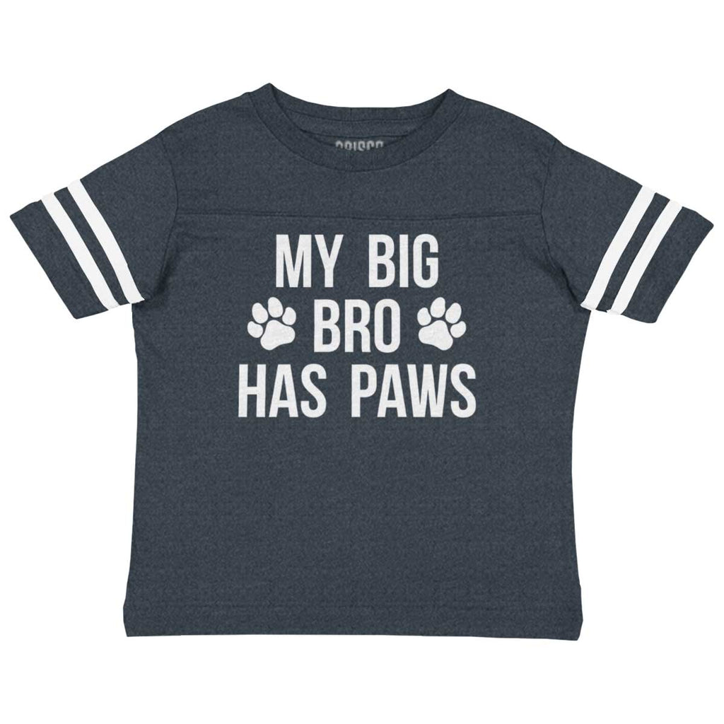 Big Bro Has Paws Toddler Football Jersey Tee-Direct To Garment Print-Brisco Baby