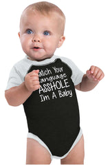 Watch The Language Raglan Romper Bodysuit-Direct To Garment Print-Brisco Baby