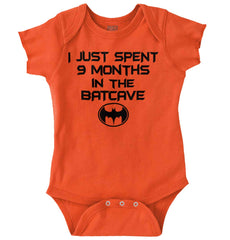 9 Months in Batcave Romper Bodysuit-Direct To Garment Print-Brisco Baby