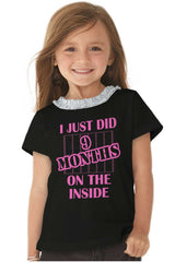 9 Months On The Inside Toddler Ruffled Trim T-Shirt-Direct To Garment Print-Brisco Baby