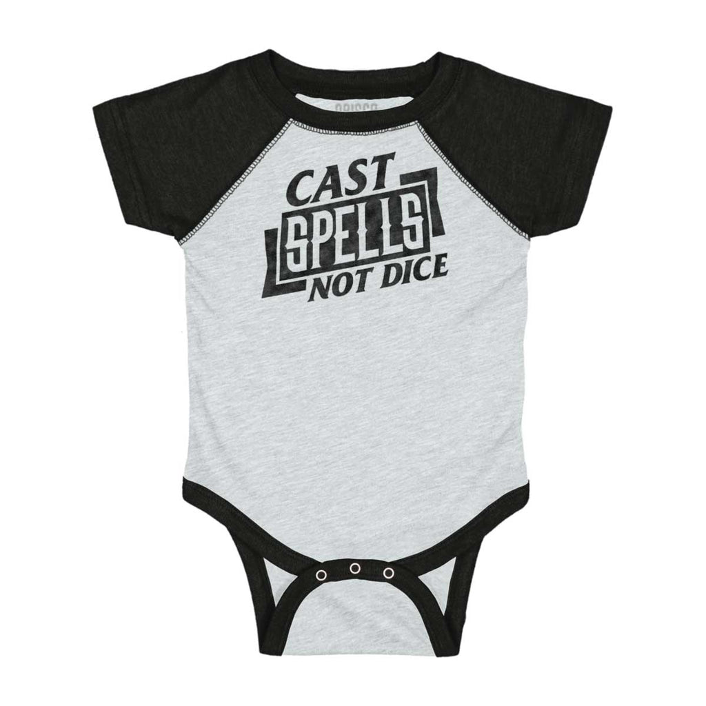 Cast Spells Not Dice Dungeons Raglan Romper Bodysuit-Direct To Garment Print-Brisco Baby