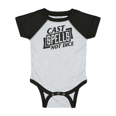 Cast Spells Not Dice Dungeons Raglan Romper Bodysuit-Direct To Garment Print-Brisco Baby