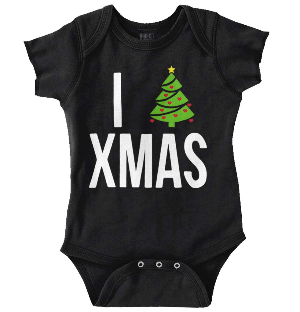 I Love Xmas Romper Bodysuit-Direct To Garment Print-Brisco Baby