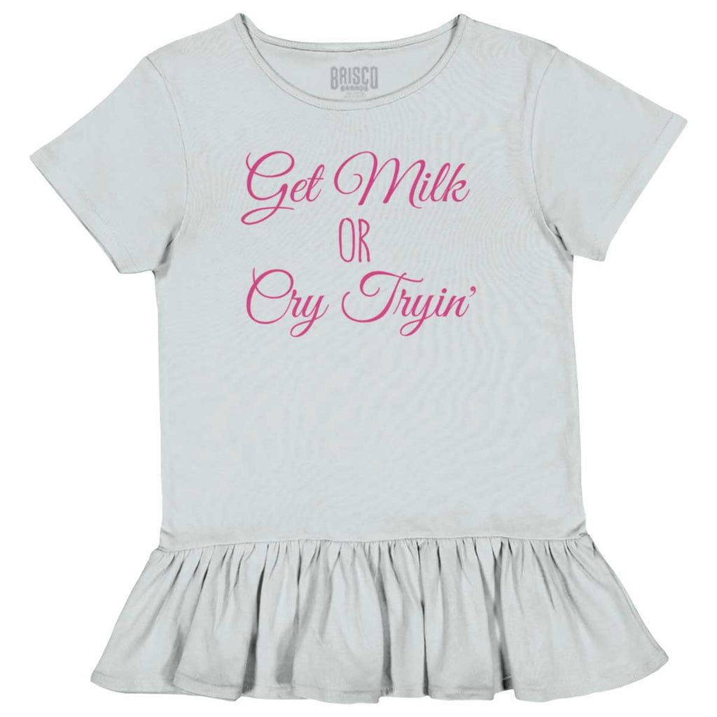 Get Milk Toddler Ruffle Bottom Tee-Direct To Garment Print-Brisco Baby