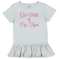 Get Milk Toddler Ruffle Bottom Tee-Direct To Garment Print-Brisco Baby