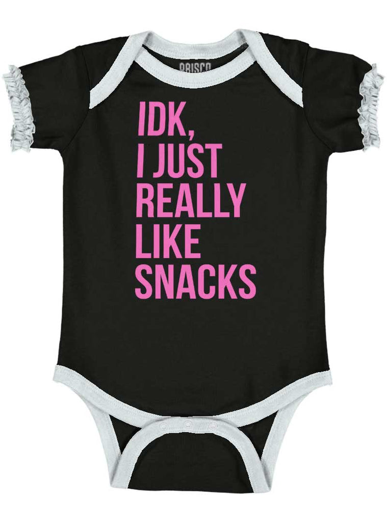 Really Like Snacks Baby Ruffled Trim Romper-Direct To Garment Print-Brisco Baby