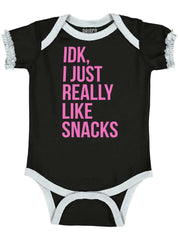 Really Like Snacks Baby Ruffled Trim Romper-Direct To Garment Print-Brisco Baby