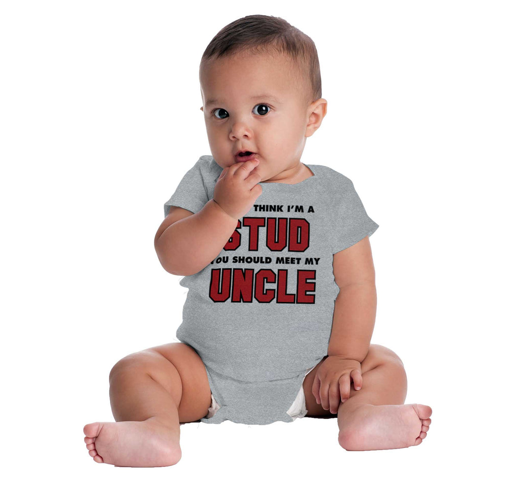 Think I'm A Stud Meet Uncle Romper Bodysuit-Direct To Garment Print-Brisco Baby