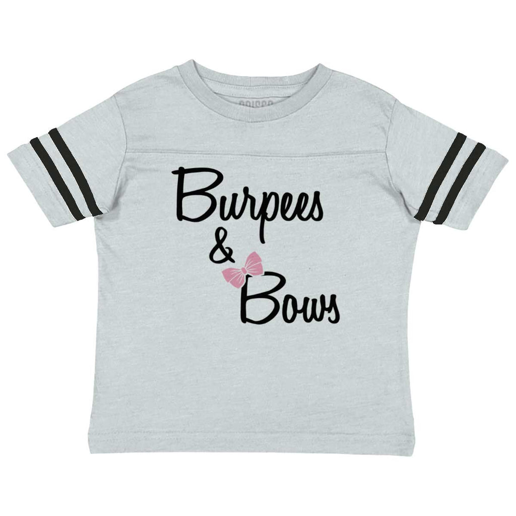 Burpees and Bows Toddler Football Jersey Tee-Direct To Garment Print-Brisco Baby
