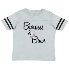 Burpees and Bows Toddler Football Jersey Tee-Direct To Garment Print-Brisco Baby