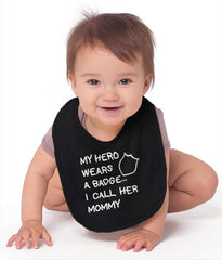 Hero Wears Badge Infant Baby Bib-Direct To Garment Print-Brisco Baby