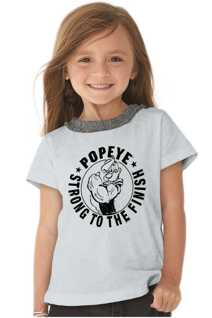 Popeye To The Finish Toddler Ruffled Trim T-Shirt-Direct To Garment Print-Brisco Baby