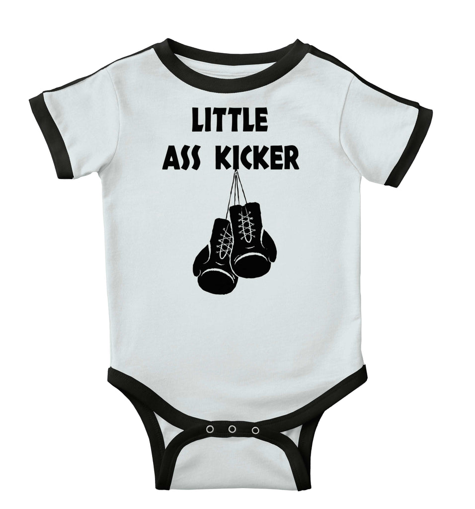 Little Ass Kicker Ringer Romper Bodysuit-Direct To Garment Print-Brisco Baby