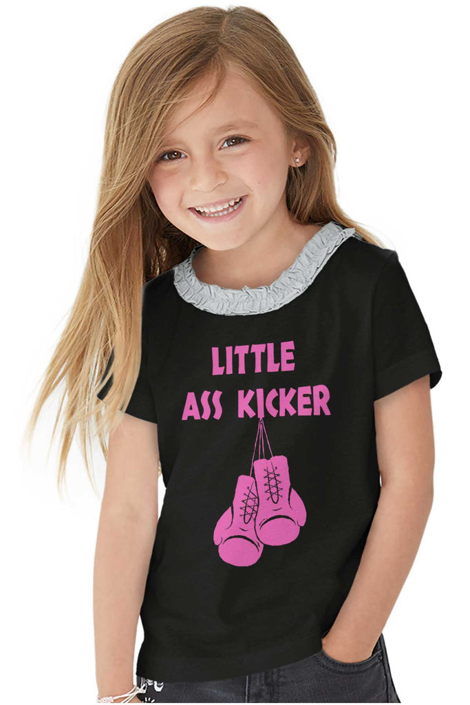 Little Ass Kicker Toddler Ruffled Trim T-Shirt-Direct To Garment Print-Brisco Baby