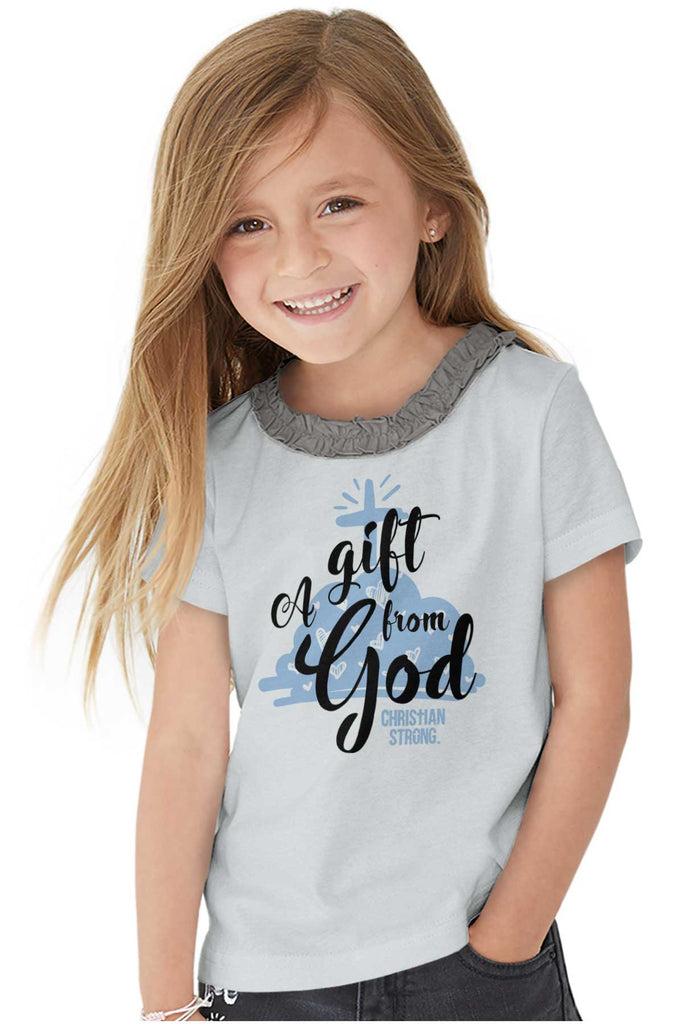 Gift From God Toddler Ruffled Trim T-Shirt-Direct To Garment Print-Brisco Baby