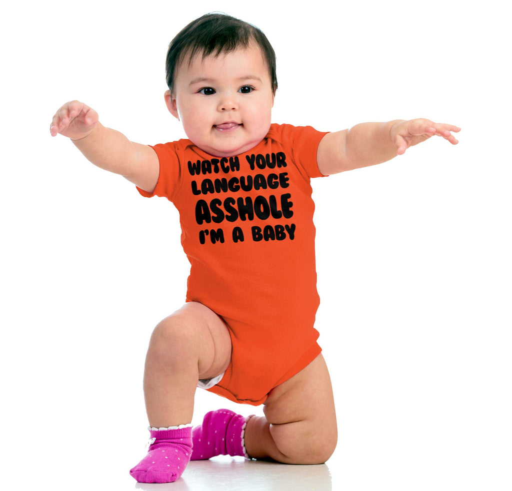 Watch Your Language Romper Bodysuit-Direct To Garment Print-Brisco Baby