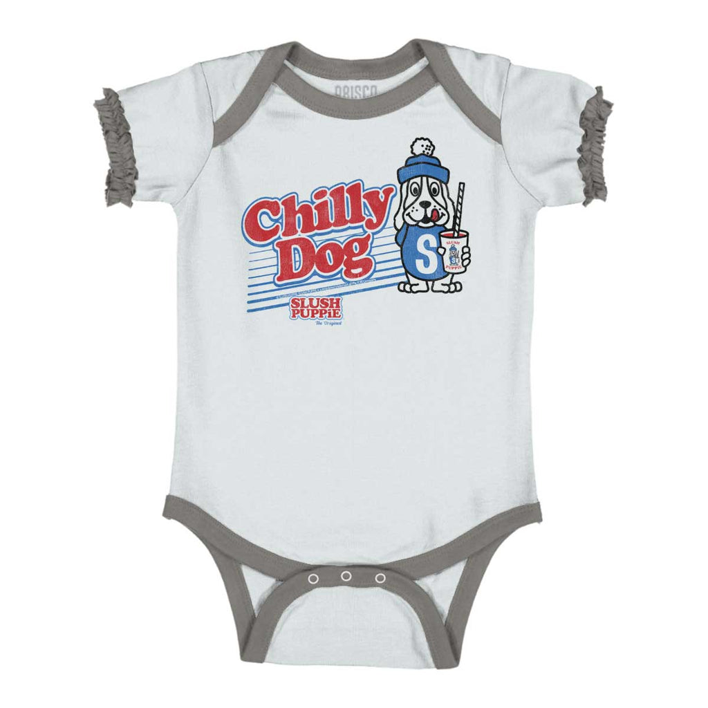 Chilly Dog Baby Ruffled Trim Romper-Direct To Garment Print-Brisco Baby