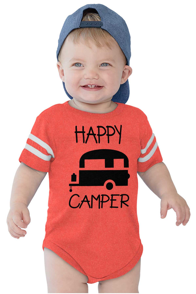 Happy Camper Football Romper Bodysuit-Direct To Garment Print-Brisco Baby