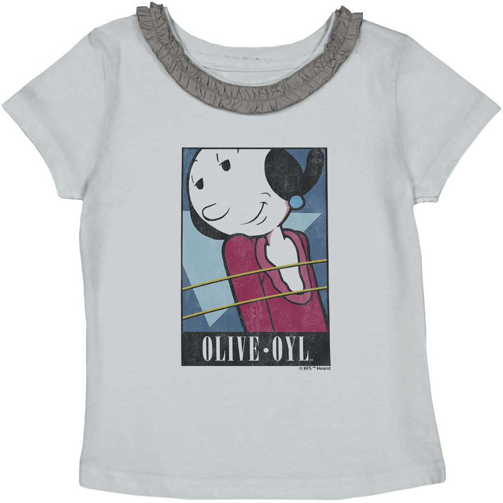 Olive Oyl Toddler Ruffled Trim T-Shirt-Direct To Garment Print-Brisco Baby