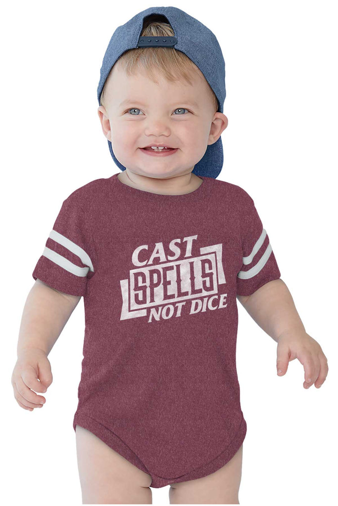 Cast Spells Not Dice Dungeons Football Romper Bodysuit-Direct To Garment Print-Brisco Baby