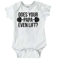 Does Your Papa Lift? Romper Bodysuit-Direct To Garment Print-Brisco Baby