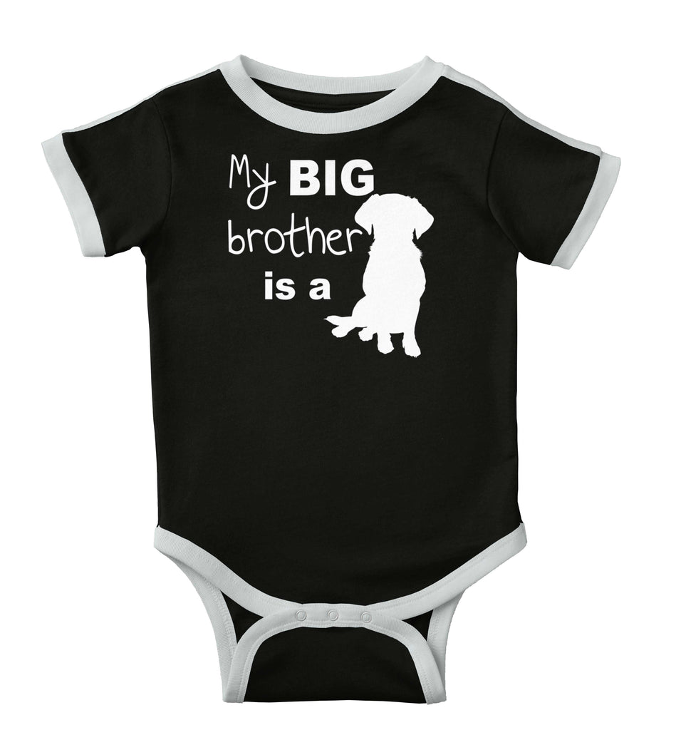 Brother is a Dog Ringer Romper Bodysuit-Direct To Garment Print-Brisco Baby
